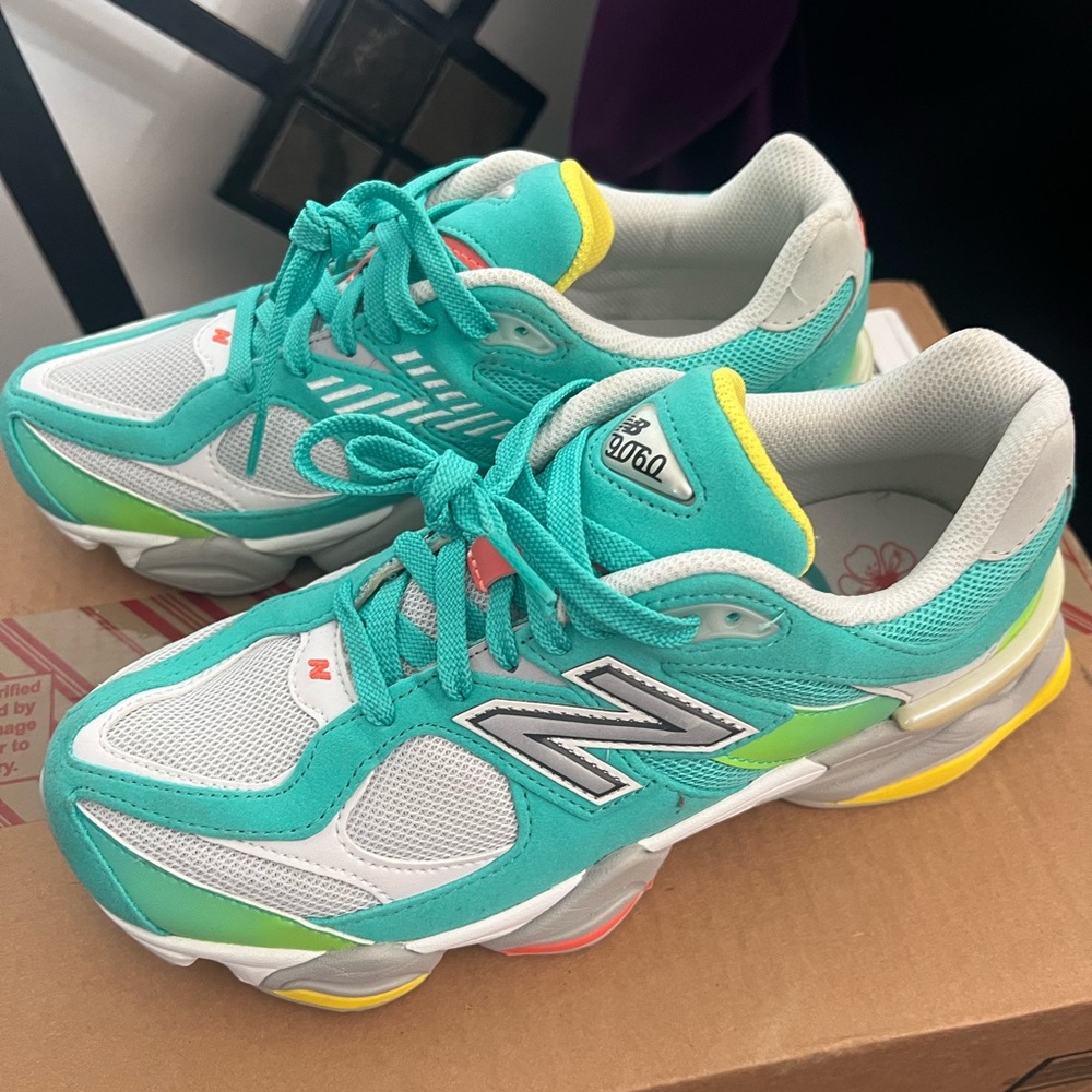 New Balance 9060 Turquoise and White Sneakers - Picture 2 of 2